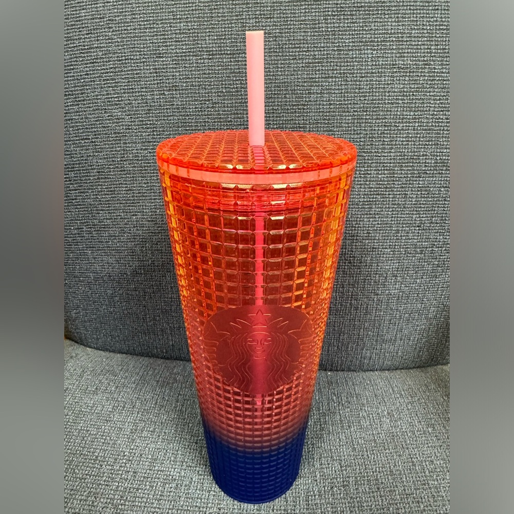 Starbucks 2022 Summer Watermelon Pink Blue Grid Tumbler24 oz
